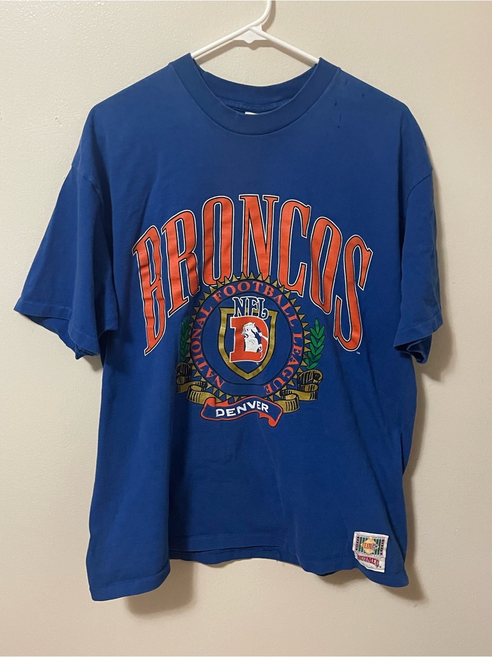 NFL Denver Broncos Royal Blue Graphic Tee with Orange Print